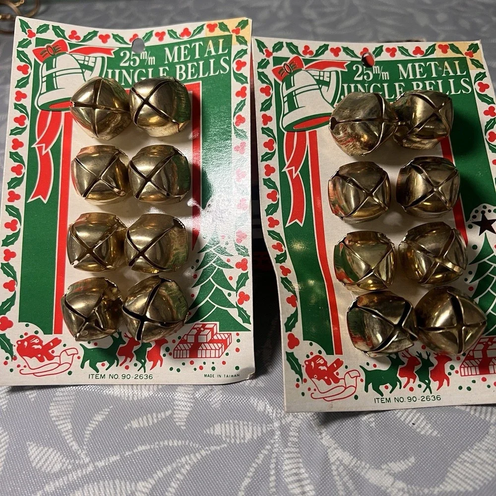 Vintage 25mm Metal Jingle Bells 2 Sets of 8 Goldtone Bells Craft Christmas Decor